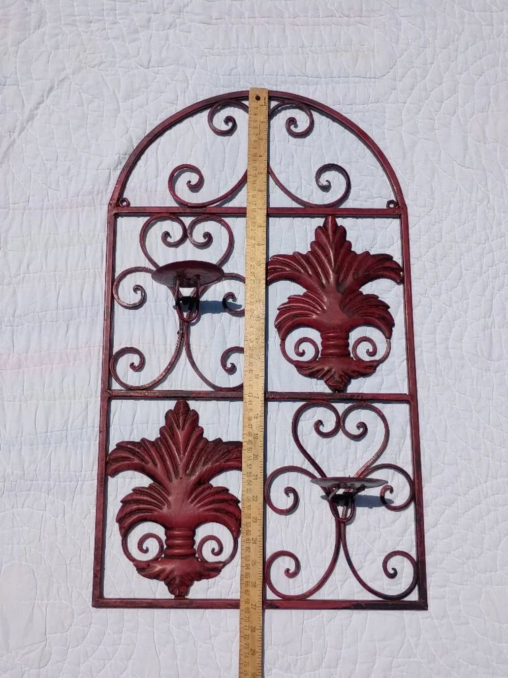 Metal Fleur De Lis Wall Candle Holder Sconce Tuscan Rustic Red Arch Decor 27x16